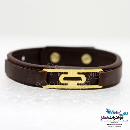دستبند طلا و چرم - طرح هندسی-SB0608